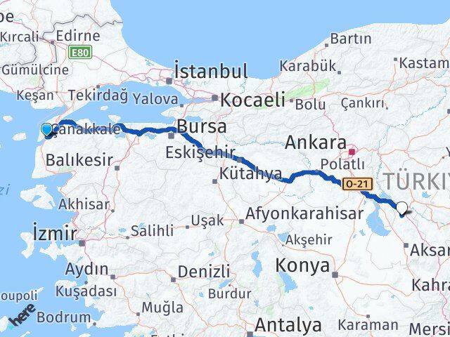 Çanakkale Ağaçören Aksaray Arası Kaç Km - Yol Haritası