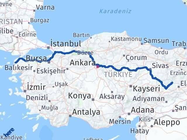 Çanakkale Ağın Elazığ Arası Kaç Km - Yol Haritası