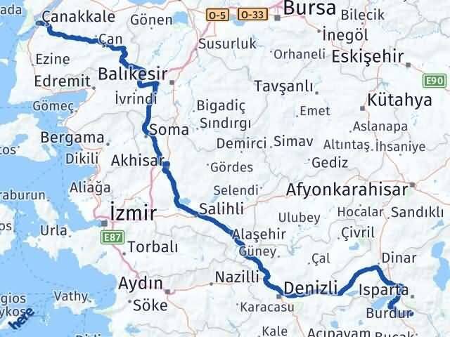 Çanakkale Ağlasun Burdur Arası Kaç Km - Yol Haritası
