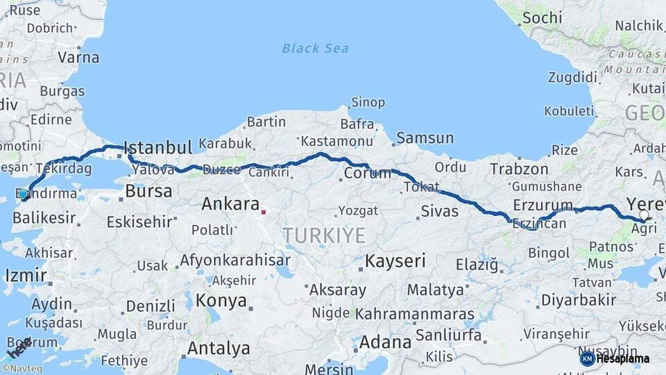 Çanakkale Ağrı Arası Kaç Km - Yol Haritası