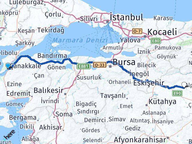 Çanakkale Alpu Arası Kaç Km - Yol Tarifi
