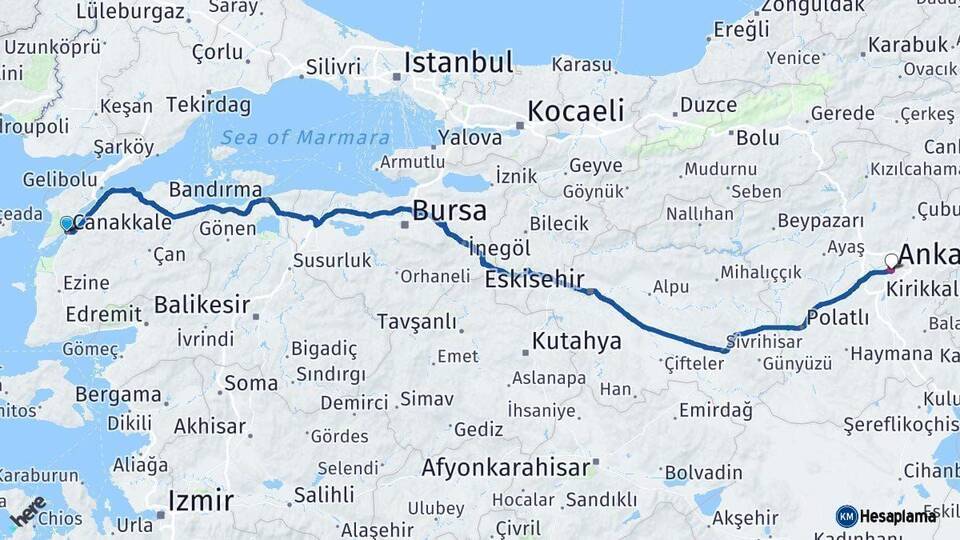 Çanakkale Ankara Arası Kaç Km - Yol Haritası