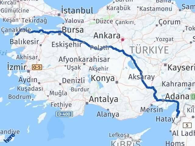 Çanakkale Antakya Hatay Arası Kaç Km - Yol Haritası