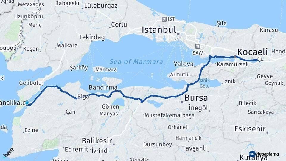 Çanakkale Arifiye Sakarya Arası Kaç Km - Yol Haritası