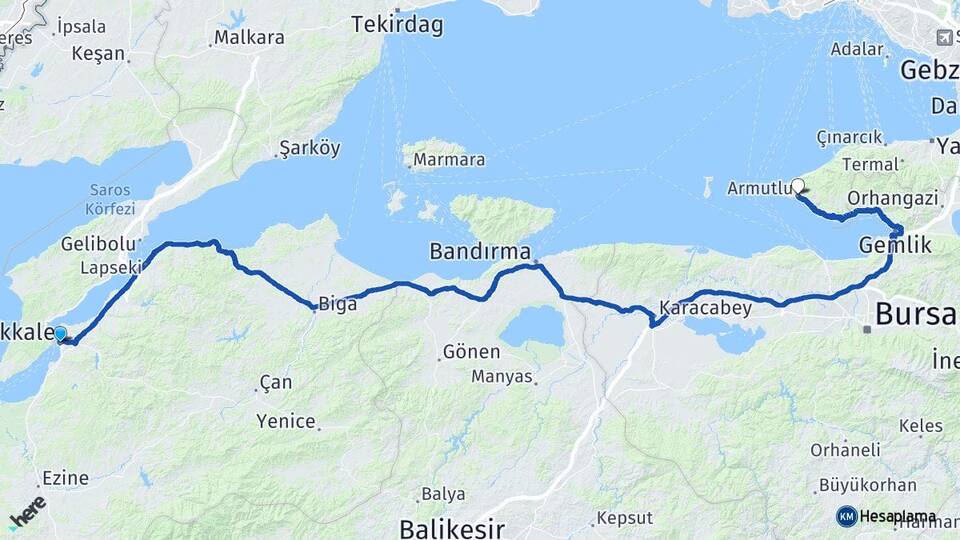 Çanakkale Armutlu Yalova Arası Kaç Km - Yol Haritası