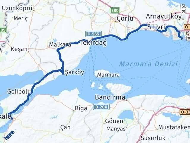 Çanakkale Avcılar İstanbul Arası Kaç Km - Yol Haritası