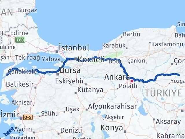 Çanakkale Aydıncık Yozgat Arası Kaç Km - Yol Haritası