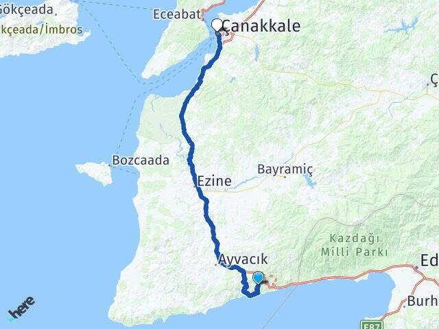 Arıklı Çanakkale Feribot İskelesi Arası Kaç Km - Yol Tarifi