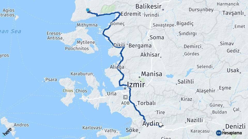 Çanakkale Ayvacık Aydın Arası Kaç Km - Yol Haritası
