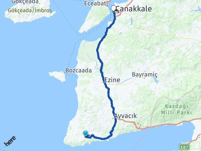 Balabanlı Çanakkale Feribot İskelesi Arası Kaç Km - Yol Tarifi