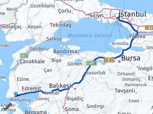 Çanakkale Ayvacık Behram İstanbul Arası Kaç Km - Yol Haritası