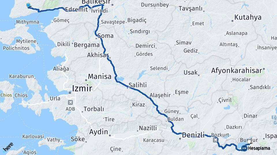 Çanakkale Ayvacık Burdur Arası Kaç Km - Yol Haritası