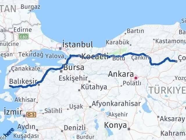 Çanakkale Ayvacık Çorum Arası Kaç Km - Yol Haritası