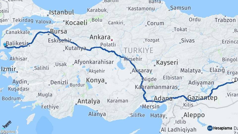 Çanakkale Ayvacık Diyarbakır Arası Kaç Km - Yol Haritası