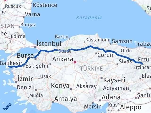 Çanakkale Ayvacık Erzincan Arası Kaç Km - Yol Haritası
