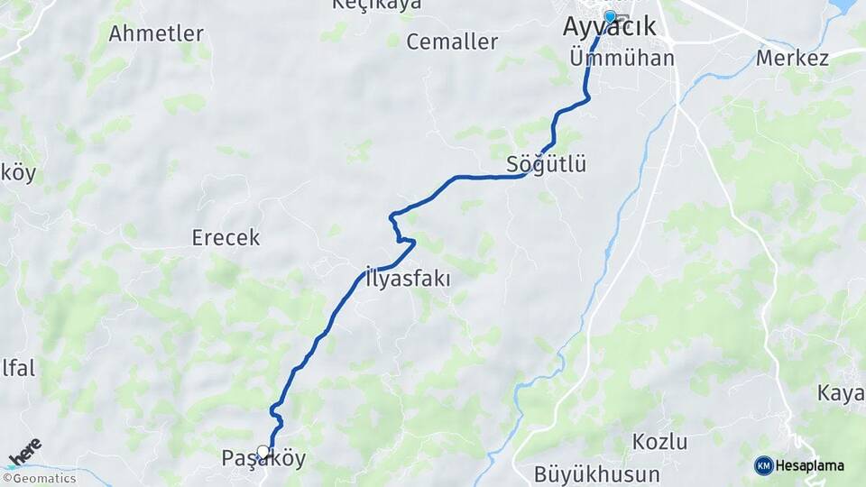 Çanakkale Ayvacık Paşaköy Ayvacık Arası Kaç Km - Yol Haritası