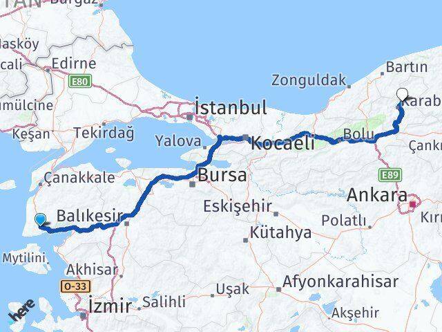 Çanakkale Ayvacık Safranbolu Karabük Arası Kaç Km - Yol Haritası