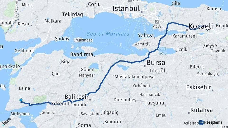Çanakkale Ayvacık Sakarya Arası Kaç Km - Yol Haritası
