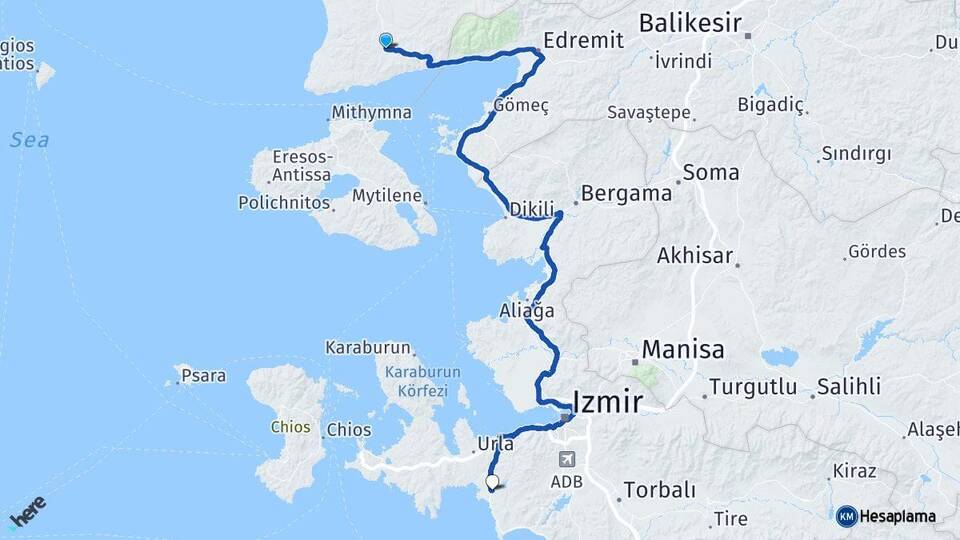 Çanakkale Ayvacık Seferihisar İzmir Arası Kaç Km - Yol Haritası