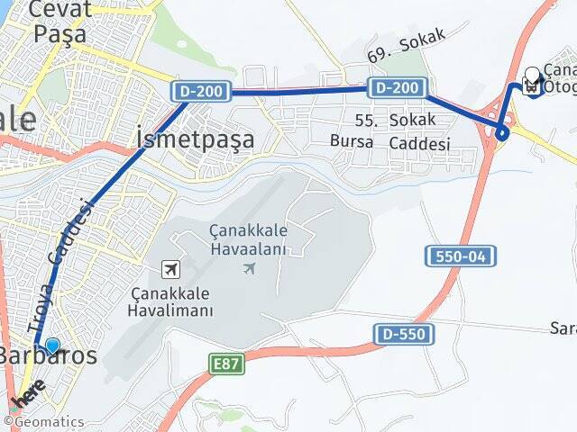 Barbaros Çanakkale Otogarı Arası Kaç Km - Yol Tarifi