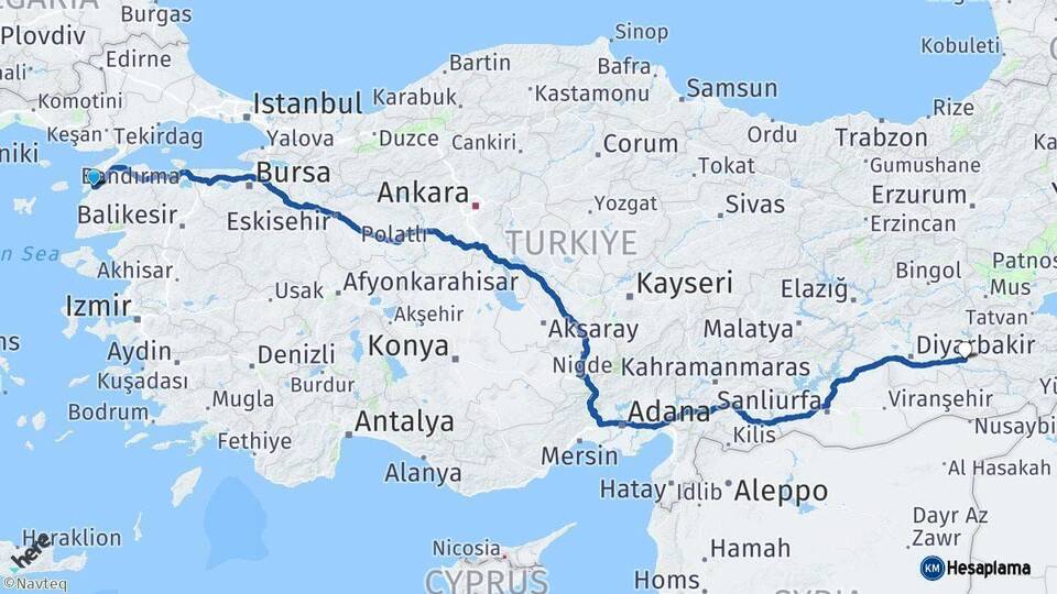 Çanakkale Batman Arası Kaç Km - Yol Haritası