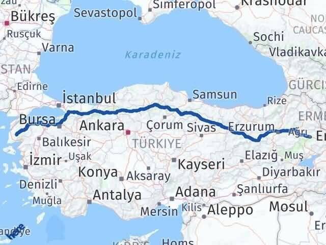 Çanakkale Bayramiç Ağrı Arası Kaç Km - Yol Haritası