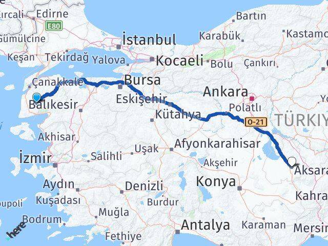 Çanakkale Bayramiç Aksaray Arası Kaç Km - Yol Haritası