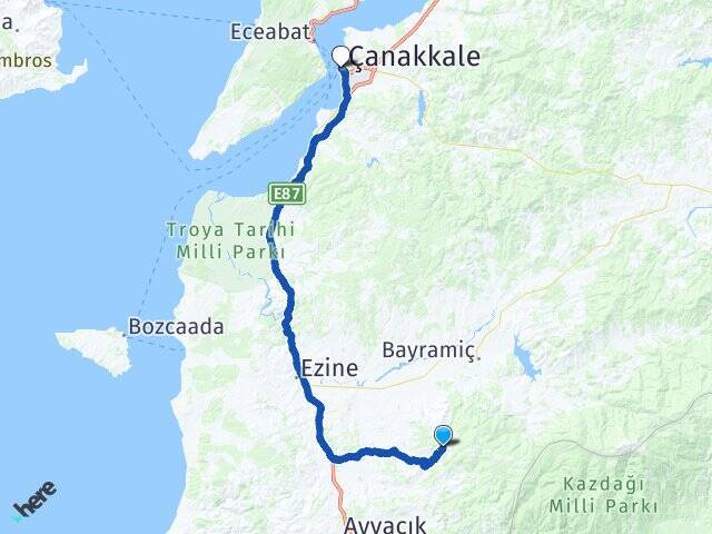 Alakeçi Çanakkale Feribot İskelesi Arası Kaç Km - Yol Tarifi