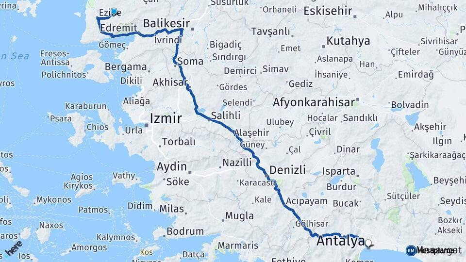 Çanakkale Bayramiç Antalya Arası Kaç Km - Yol Haritası
