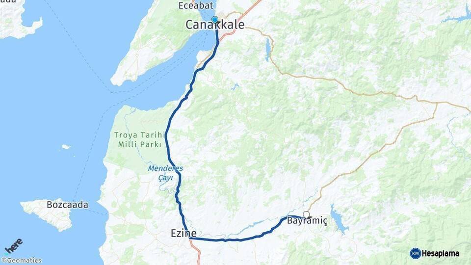 Çanakkale Bayramiç Arası Kaç Km - Yol Haritası