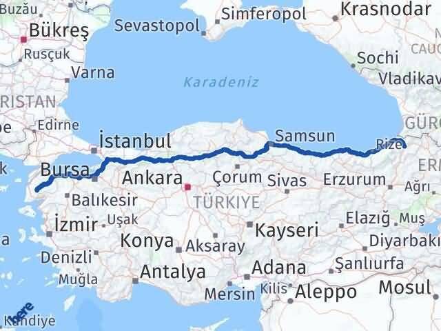 Çanakkale Bayramiç Artvin Arası Kaç Km - Yol Haritası