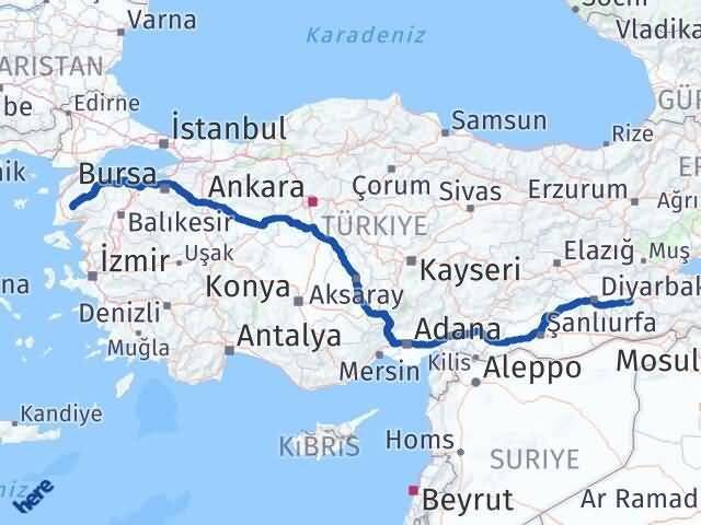 Çanakkale Bayramiç Batman Arası Kaç Km - Yol Haritası