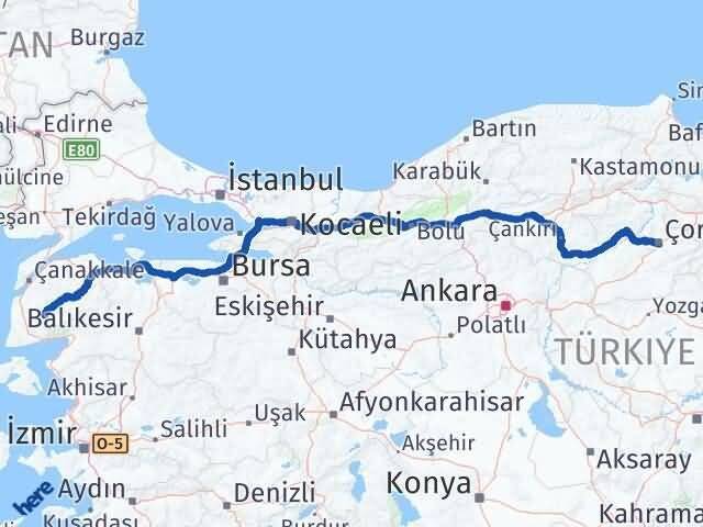 Çanakkale Bayramiç Çorum Arası Kaç Km - Yol Haritası