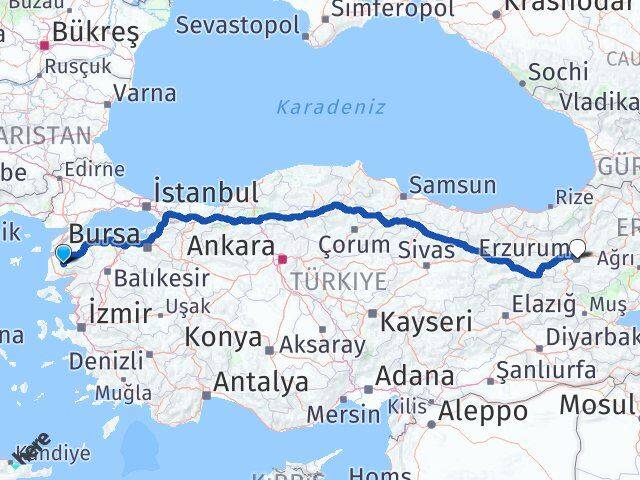 Çanakkale Bayramiç Erzurum Arası Kaç Km - Yol Haritası