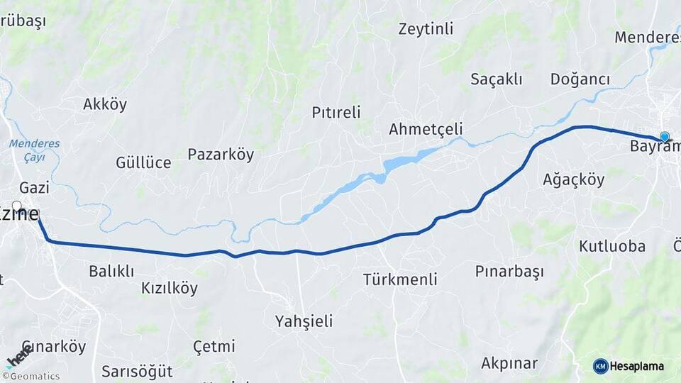 Çanakkale Bayramiç Ezine Arası Kaç Km - Yol Haritası