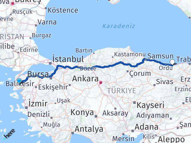 Çanakkale Bayramiç Giresun Arası Kaç Km - Yol Haritası