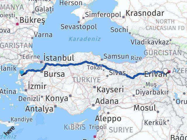 Çanakkale Bayramiç Iğdır Arası Kaç Km - Yol Haritası