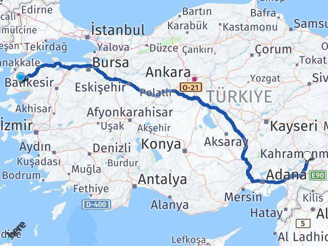 Çanakkale Bayramiç Kahramanmaraş Arası Kaç Km - Yol Haritası