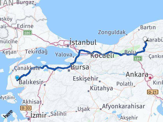 Çanakkale Bayramiç Karabük Arası Kaç Km - Yol Haritası