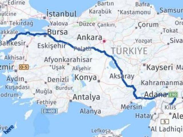 Çanakkale Bayramiç Kilis Arası Kaç Km - Yol Haritası
