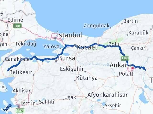 Çanakkale Bayramiç Kırıkkale Arası Kaç Km - Yol Haritası
