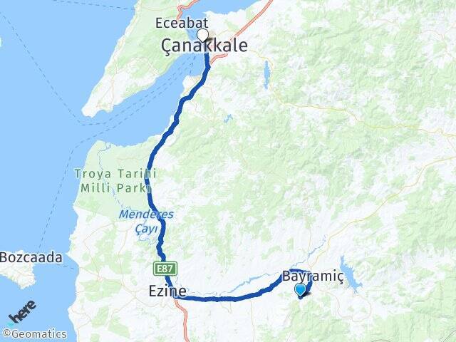 Kutluoba Çanakkale Feribot İskelesi Arası Kaç Km - Yol Tarifi