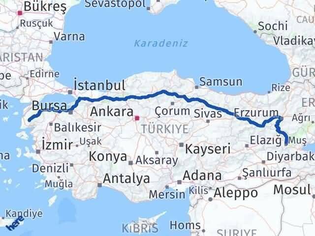 Çanakkale Bayramiç Muş Arası Kaç Km - Yol Haritası