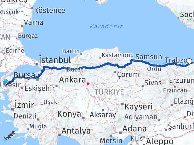 Çanakkale Bayramiç Rize Arası Kaç Km - Yol Haritası