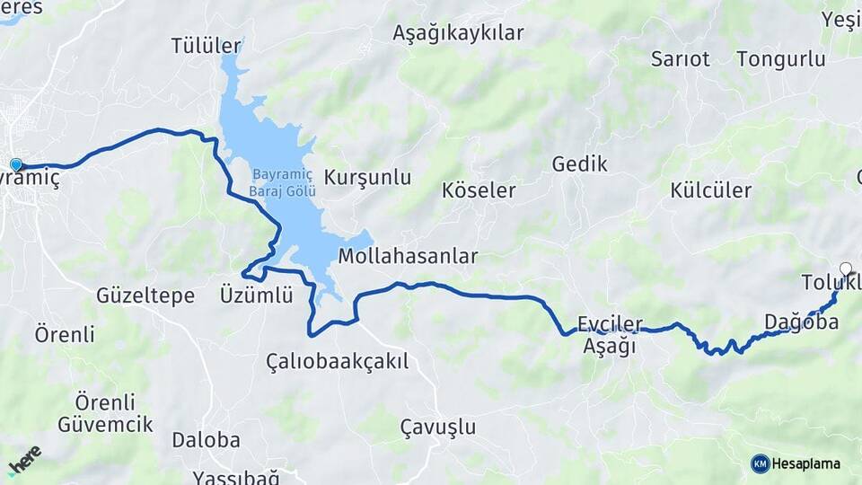Çanakkale Bayramiç Toluklar Bayramiç Arası Kaç Km - Yol Haritası