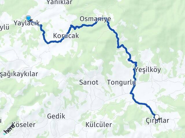 Yaylacık Çırpılar Arası Kaç Km - Yol Tarifi