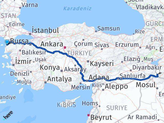 Çanakkale Beytüşşebap Şırnak Arası Kaç Km - Yol Haritası