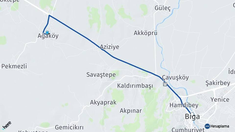 Ağaköy Biga Arası Kaç Km - Yol Tarifi