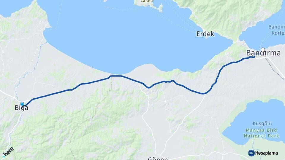 Çanakkale Biga Bandırma Balıkesir Arası Kaç Km - Yol Haritası