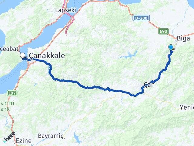 Eybekli Kilitbahir Feribot Terminali Arası Kaç Km - Yol Tarifi